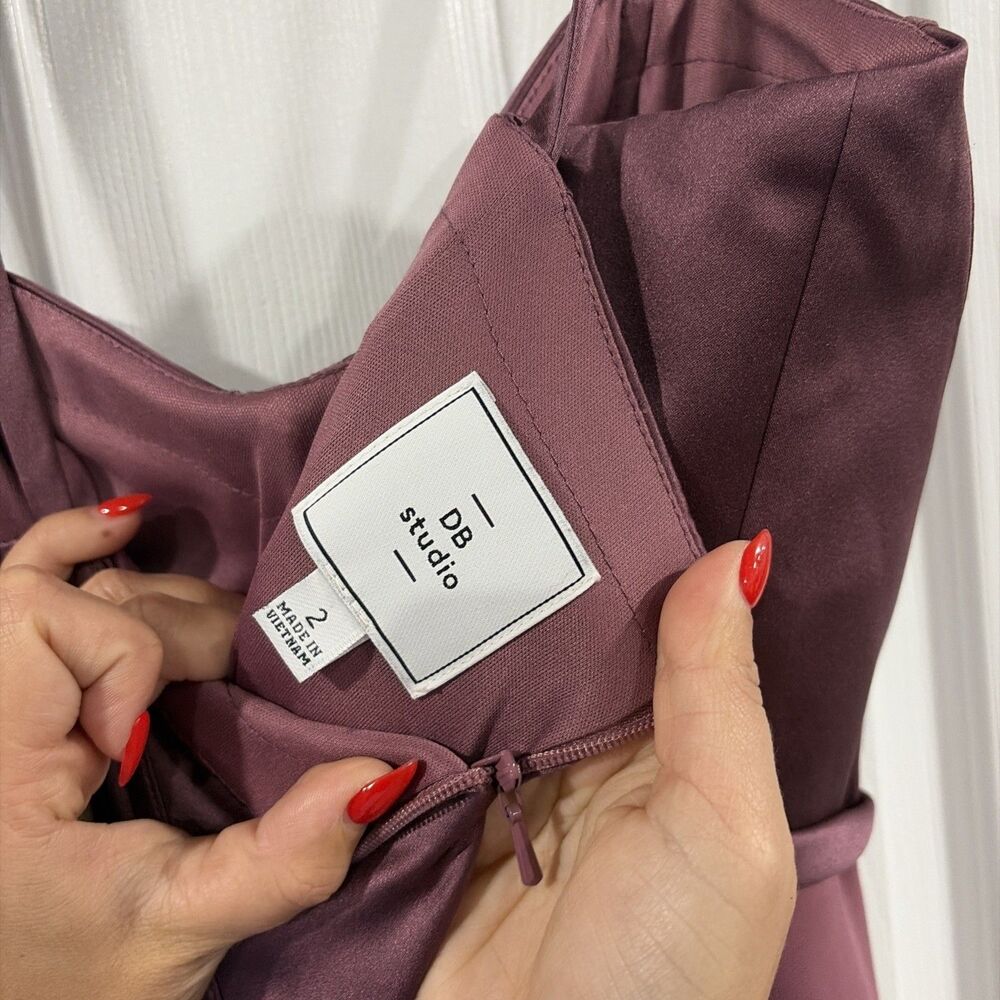 Satin Hi Low Formal Dress Dark Mauve Bodice Romantic Evening Party Elegant Size2 - Picture 8 of 8